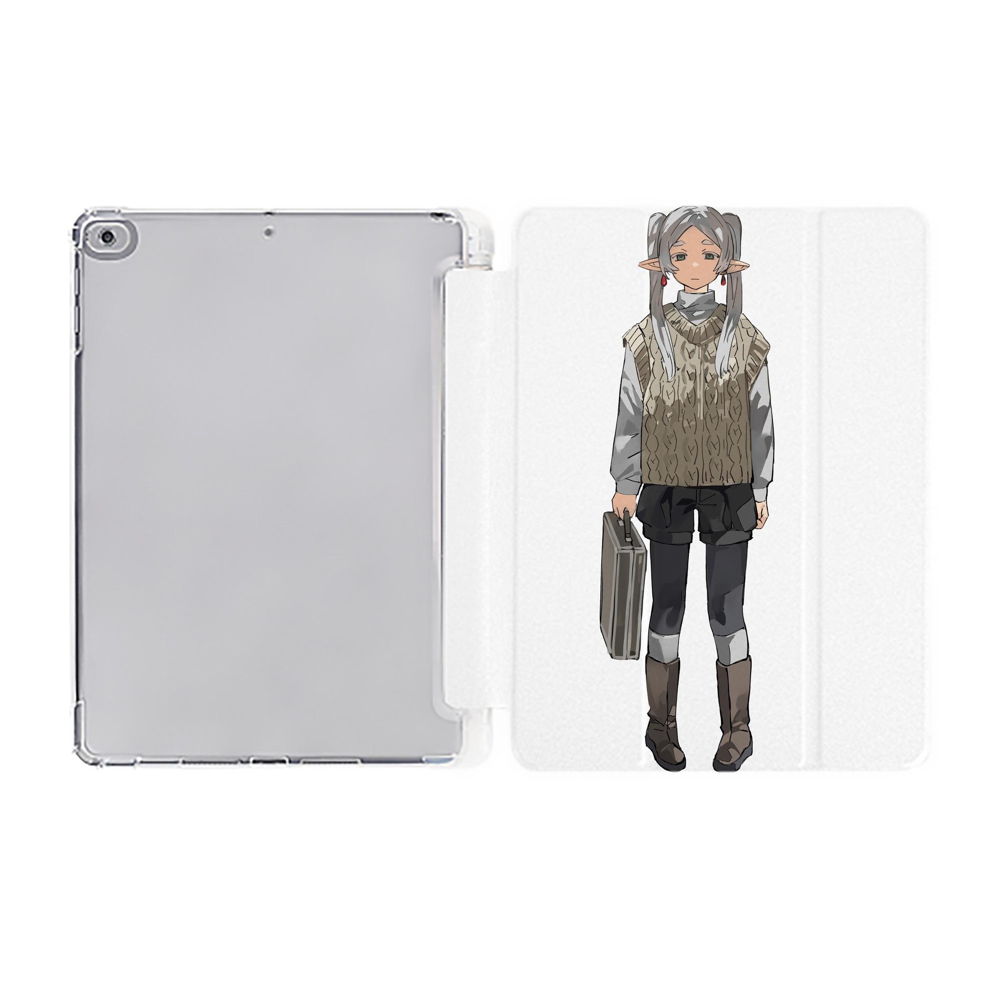 （画像用） 葬送のフリーレン Frieren IPad ケース ペン収納付き 三つ折りスタンド PUレザー×シリコン 対応機種9.5/10.5/10.9インチ